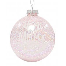 Χριστουγεννιάτικες Γυάλινες Μπάλες Διάφανες με Ροζ Αστεράκια στο Εσωτερικό - Σετ 4 τεμ. (8cm)